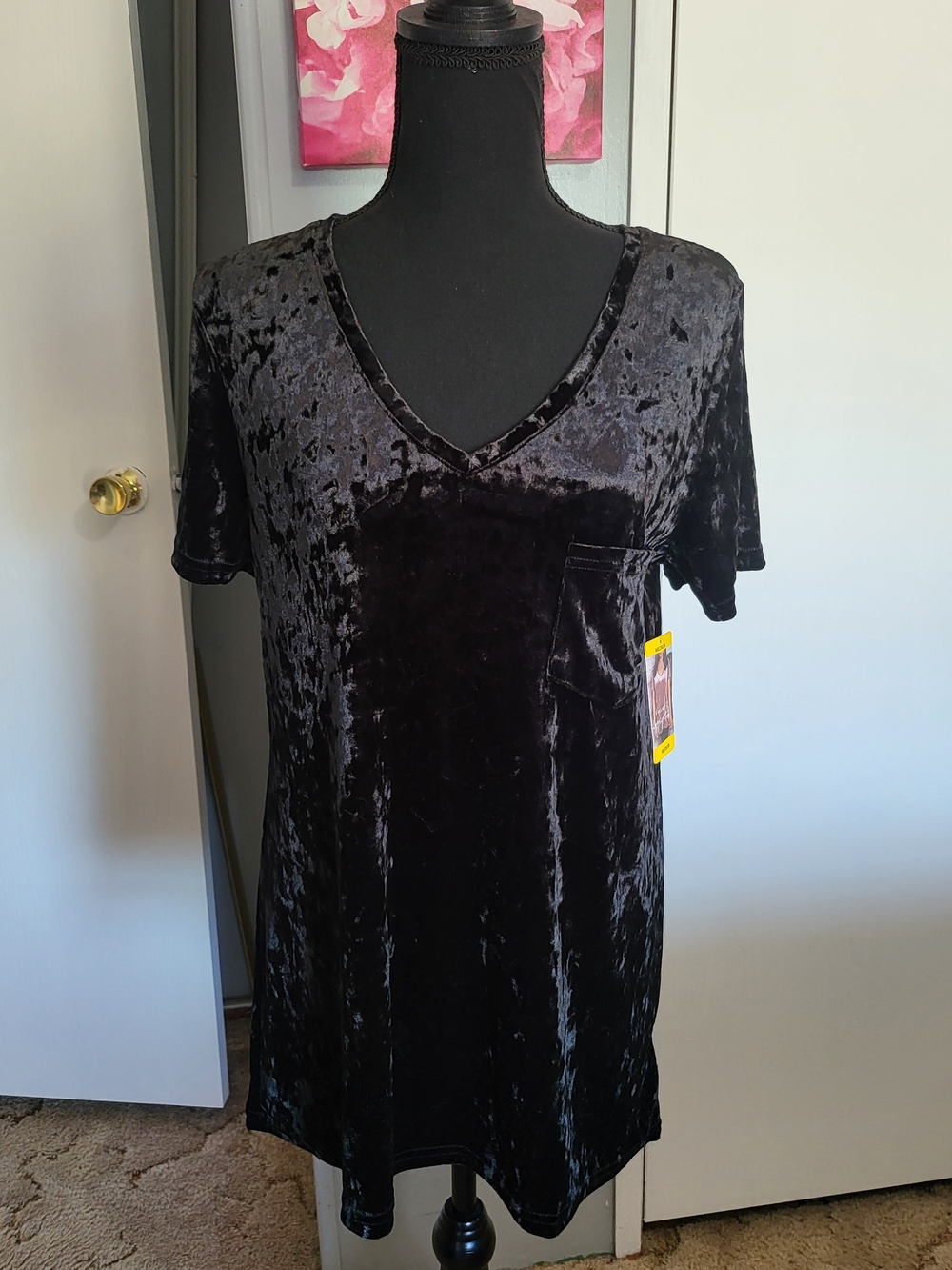 Women's Black Velvet V-Neck Sleep Tunic